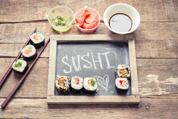 Sushi Sabroso Plato Sobre Fondo Acercan — Foto de Stock