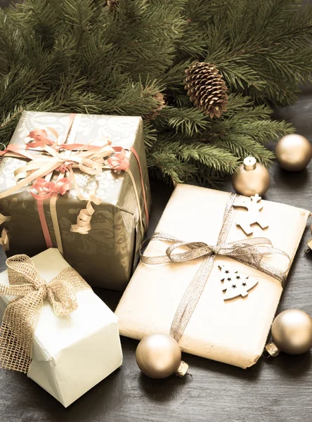 Kerstmis Achtergrond Met Geschenkdozen — Stockfoto