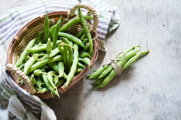 String Beans Basket Background Close — Stock Photo, Image