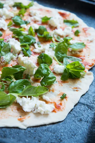 Tasty Homemade Pizza Background Close — Stock Photo, Image