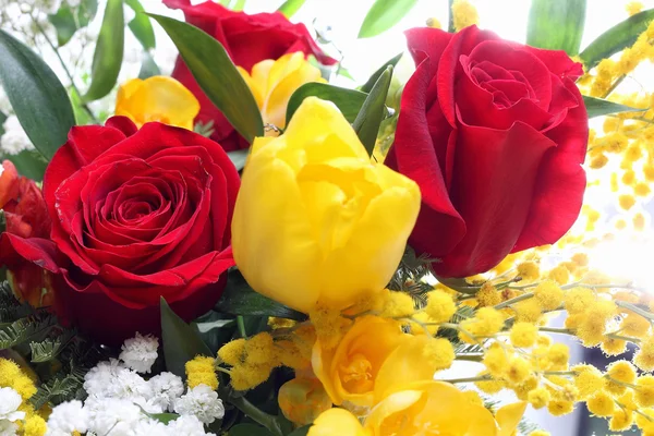 Bunch of flowers with roses and tulips Stock Image