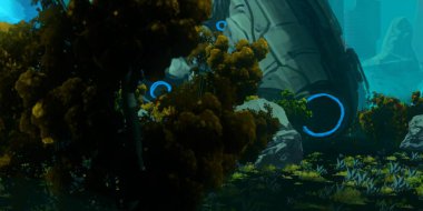 Fütürist konsept sanat. Yabancı gezegen. Bilim kurgu teması. Renkli sanatsal manzara. 2d illüstrasyon.