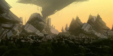 Fütürist konsept sanat. Yabancı gezegen. Bilim kurgu teması. Renkli sanatsal manzara. 2d illüstrasyon.