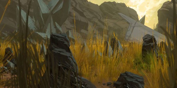 Футуристическое концептуальное искусство. Инопланетная планета. Тема научной фантастики. Красочный художественный пейзаж. 2d иллюстрация.