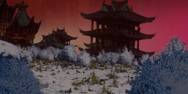 Зимовий Сезон Малював Концепт Китайських Храмів — стокове фото
