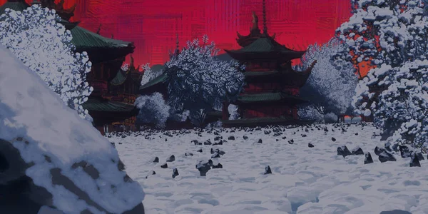 Зимовий Сезон Малював Концепт Китайських Храмів — стокове фото