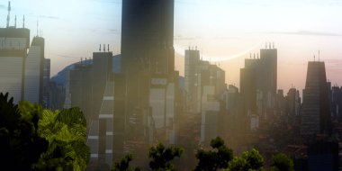 modern şehir silueti, kentsel illüstrasyon arka planı