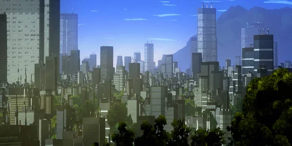 Skyline Della Città Moderna Sfondo Illustrazione Urbana — Foto Stock