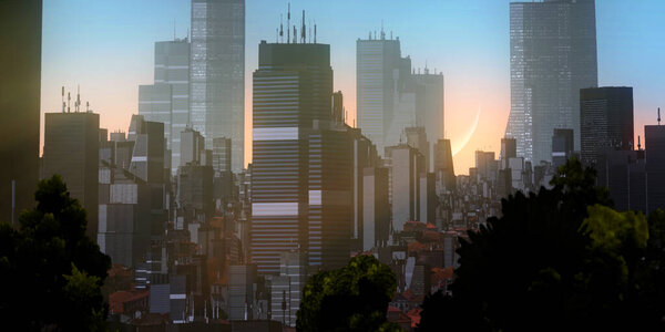 Modern city skyline, urban illustration background