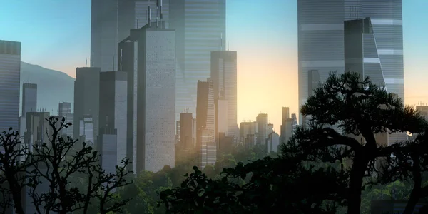 Modern City Skyline Urban Illustration Background — Stock Photo, Image
