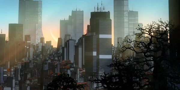 Nowoczesne Miasto Panorama Tło Ilustracji Miejskich — Zdjęcie stockowe