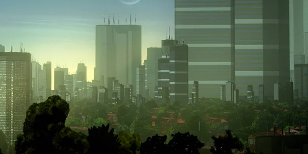 Skyline Della Città Moderna Sfondo Illustrazione Urbana — Foto Stock