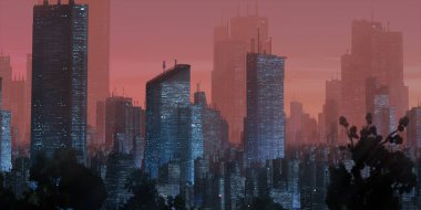 Gökdelenleri ve binaları olan modern şehir silüeti