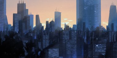 Gökdelenleri ve binaları olan modern şehir silüeti