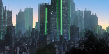 Gökdelenleri ve binaları olan modern şehir silüeti