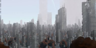 Gökdelenleri ve binaları olan modern şehir silüeti