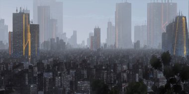 Gökdelenleri ve binaları olan modern şehir silüeti