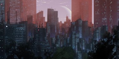 Gökdelenleri ve binaları olan modern şehir silüeti