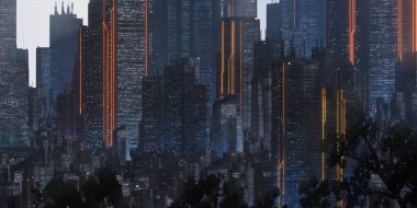 Gökdelenleri ve binaları olan modern şehir silüeti