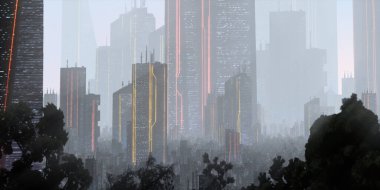 Gökdelenleri ve binaları olan modern şehir silüeti