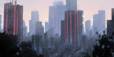 Gökdelenleri ve binaları olan modern şehir silüeti