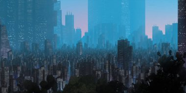 Gökdelenleri ve binaları olan modern şehir silüeti