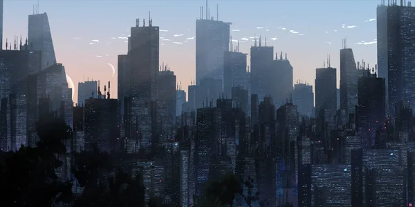 Moderne Stadtsilhouette Mit Wolkenkratzern Und Gebäuden — Stockfoto
