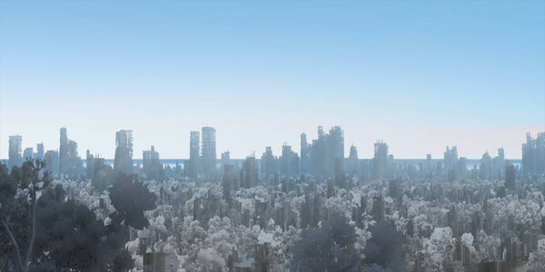 Modern city skyline with skyscrapers and buildings