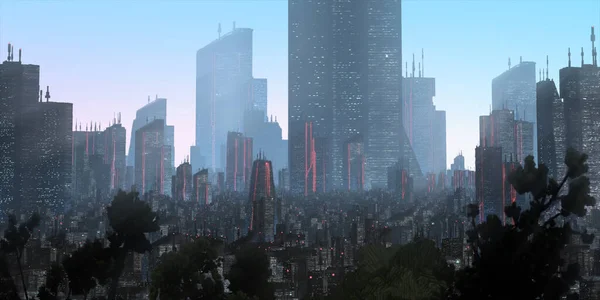Modern Stadssiluett Med Skyskrapor Och Byggnader — Stockfoto