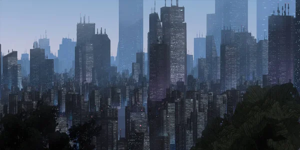 Moderne Stadtsilhouette Mit Wolkenkratzern Und Gebäuden — Stockfoto