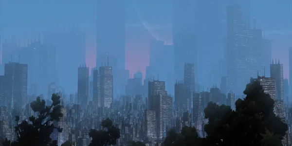 Skyline Cidade Moderna Com Arranha Céus Edifícios — Fotografia de Stock