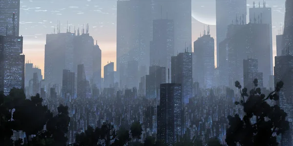 Modern Stadssiluett Med Skyskrapor Och Byggnader — Stockfoto