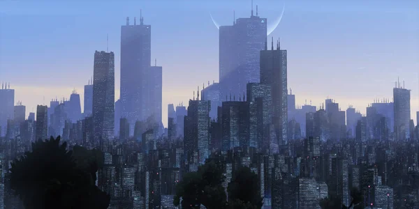 Σύγχρονη Πόλη Ορίζοντα Ουρανοξύστες Και Κτίρια — Φωτογραφία Αρχείου