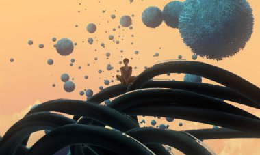 İnsan silueti ile soyut kavramsal yaratıcı arka plan