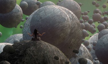 İnsan silueti ve topları ile soyut arkaplan