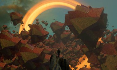 Soyut arka planda insan silueti, hayal gücü kavramı