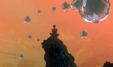 Soyut arka planda insan silueti, hayal gücü kavramı.