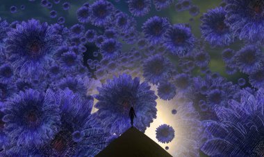 Hayal gibi soyut kavramsal yaratıcı arka plan, çiçekli insan silueti