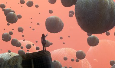 İnsan silueti ve topları ile soyut arkaplan