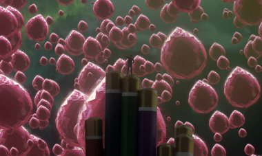 İnsan silueti ve uçan kırmızı elmaslarla soyut kavramsal yaratıcı arka plan