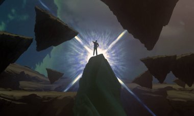 Rüya gibi soyut kavramsal yaratıcı arka plan insan silueti ve taşlarla