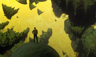 Soyut arka planda insan silueti, hayal gücü kavramı