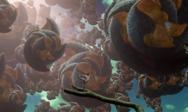 İnsan silueti ve uçan çiçeklerle soyut kavramsal yaratıcı arka plan