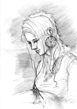 stylish hand-drawn sketch of female portrait on white background