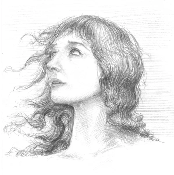 Стильный Ручной Рисунок Красивой Женщины Смотрящей Белый Фон — стоковое фото