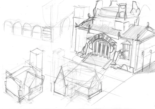 Stylish Hand Drawn Sketch Architecture Composition White Background — Photo