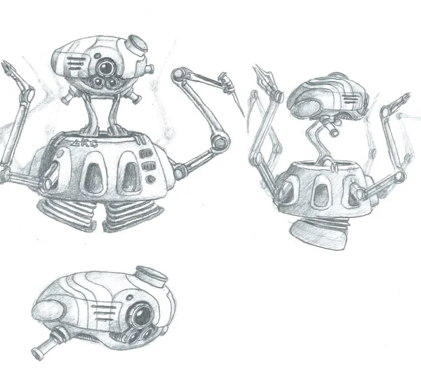 Stylish Hand Drawn Sketch Sci Robot White Background — Stok fotoğraf