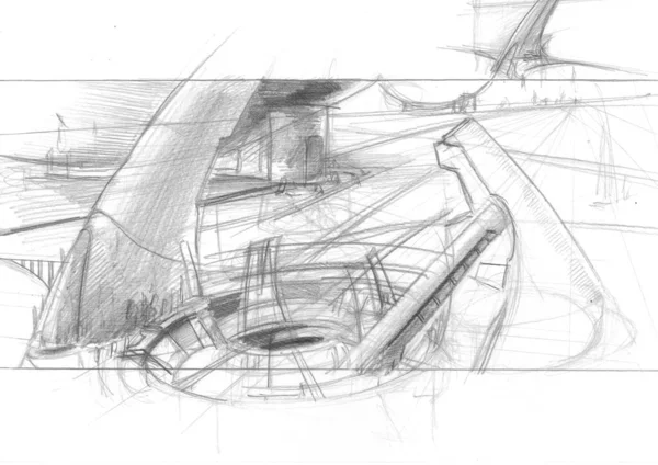 Stylish Hand Drawn Sketch Sci Architecture Concept White Background — Stok fotoğraf