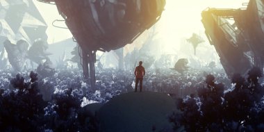 Fantezi arka planda bir kişinin silueti