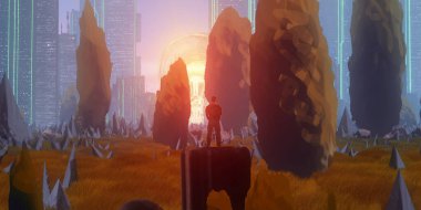 Fantezi arka planda bir kişinin silueti